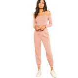 SHEIN Conjunto y pantalón de 2 piezas para mujer Conjunto informal para mujer Fuera del hombro Conjunto de pantalón y top con cuello bardot corto