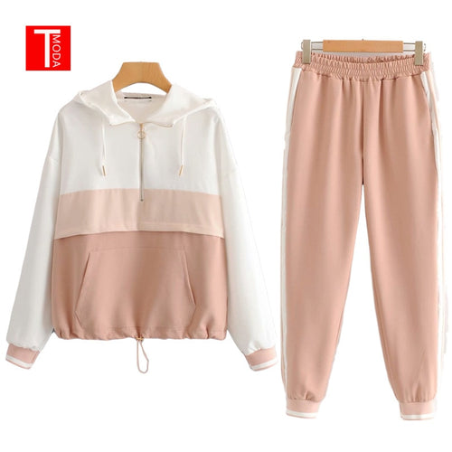 2019 Conjunto Mujer Vintage Contraste Color Béisbol Bomber Pullover Chaqueta Mujer Tops y Lápiz Pantalones para trotar Trajes Conjuntos de dos piezas
