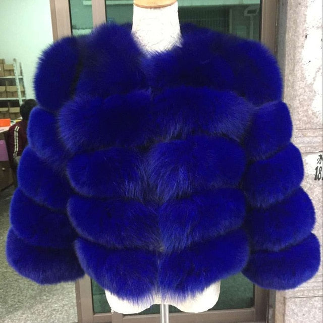 FURSARCAR 2019 Moda Abrigo gris oscuro Corto Abrigo de piel real Mujeres Abrigos de piel de zorro natural Invierno Nueve cuartos Mangas Ropa de abrigo