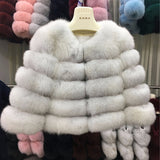 FURSARCAR 2019 Moda Abrigo gris oscuro Corto Abrigo de piel real Mujeres Abrigos de piel de zorro natural Invierno Nueve cuartos Mangas Ropa de abrigo