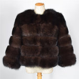 FURSARCAR 2019 Moda Abrigo gris oscuro Corto Abrigo de piel real Mujeres Abrigos de piel de zorro natural Invierno Nueve cuartos Mangas Ropa de abrigo