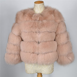 FURSARCAR 2019 Moda Abrigo gris oscuro Corto Abrigo de piel real Mujeres Abrigos de piel de zorro natural Invierno Nueve cuartos Mangas Ropa de abrigo