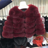 FURSARCAR 2019 Moda Abrigo gris oscuro Corto Abrigo de piel real Mujeres Abrigos de piel de zorro natural Invierno Nueve cuartos Mangas Ropa de abrigo