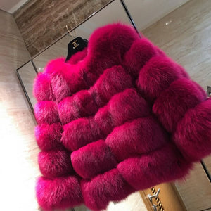 FURSARCAR 2019 Moda Abrigo gris oscuro Corto Abrigo de piel real Mujeres Abrigos de piel de zorro natural Invierno Nueve cuartos Mangas Ropa de abrigo