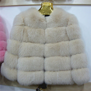 FURSARCAR 2019 Moda Abrigo gris oscuro Corto Abrigo de piel real Mujeres Abrigos de piel de zorro natural Invierno Nueve cuartos Mangas Ropa de abrigo