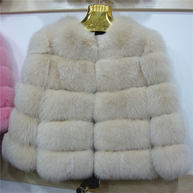 FURSARCAR 2019 Moda Abrigo gris oscuro Corto Abrigo de piel real Mujeres Abrigos de piel de zorro natural Invierno Nueve cuartos Mangas Ropa de abrigo