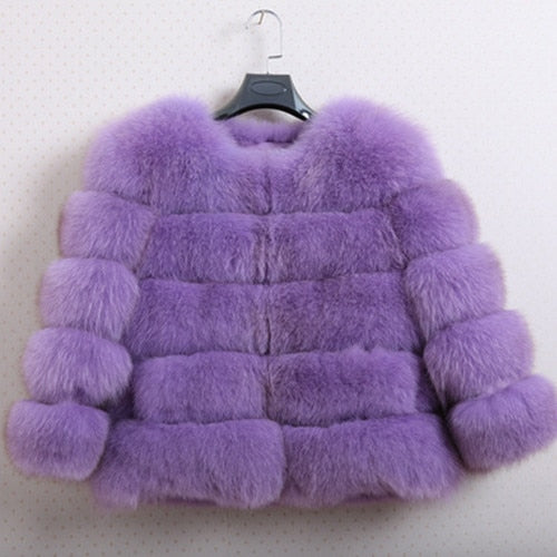 FURSARCAR 2019 Moda Abrigo gris oscuro Corto Abrigo de piel real Mujeres Abrigos de piel de zorro natural Invierno Nueve cuartos Mangas Ropa de abrigo