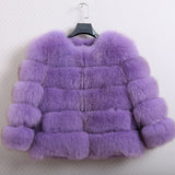 FURSARCAR 2019 Moda Abrigo gris oscuro Corto Abrigo de piel real Mujeres Abrigos de piel de zorro natural Invierno Nueve cuartos Mangas Ropa de abrigo