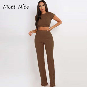 2 Conjunto de dos piezas Conjunto de pantalón corto y cuello alto acanalado para mujer Conjunto de chándal de manga corta de otoño sexy Conjunto de mujeres Feminino 2019