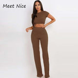 2 Conjunto de dos piezas Conjunto de pantalón corto y cuello alto acanalado para mujer Conjunto de chándal de manga corta de otoño sexy Conjunto de mujeres Feminino 2019