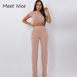 2 Conjunto de dos piezas Conjunto de pantalón corto y cuello alto acanalado para mujer Conjunto de chándal de manga corta de otoño sexy Conjunto de mujeres Feminino 2019