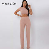 2 Conjunto de dos piezas Conjunto de pantalón corto y cuello alto acanalado para mujer Conjunto de chándal de manga corta de otoño sexy Conjunto de mujeres Feminino 2019