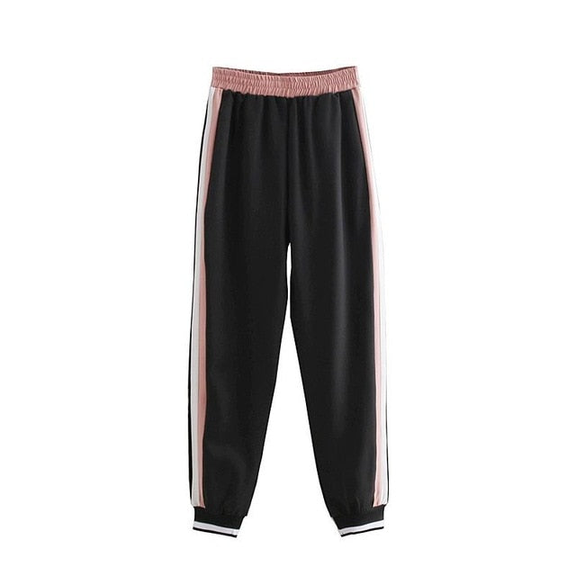 2019 Chándal Mujeres Conjunto de dos piezas Trajes para mujeres Chaqueta de costura de color delgado Chaqueta casual y pantalón casual para trotar Traje