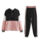 2019 Chándal Mujeres Conjunto de dos piezas Trajes para mujeres Chaqueta de costura de color delgado Chaqueta casual y pantalón casual para trotar Traje