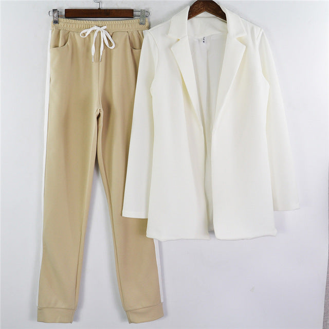 c2019 Primavera Otoño Mujeres 2 piezas Conjuntos Raya Sudadera empalmada Hasta el tobillo Pantalones harén Chándales de gran tamaño Sudaderas con capucha Trajes