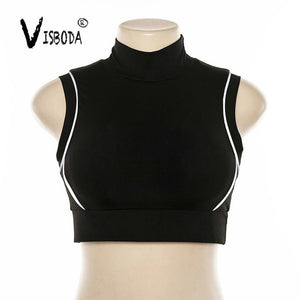 Chándal de 2 piezas para mujer Top corto recortado reflectante Pantalones sueltos Conjuntos Moda Mujer Brillo Negro Camiseta sin mangas y pantalón Chandal Mujer