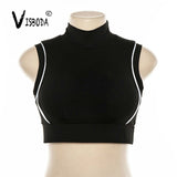 Chándal de 2 piezas para mujer Top corto recortado reflectante Pantalones sueltos Conjuntos Moda Mujer Brillo Negro Camiseta sin mangas y pantalón Chandal Mujer