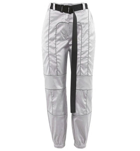 Chándal de 2 piezas para mujer Top corto recortado reflectante Pantalones sueltos Conjuntos Moda Mujer Brillo Negro Camiseta sin mangas y pantalón Chandal Mujer