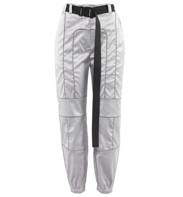 Chándal de 2 piezas para mujer Top corto recortado reflectante Pantalones sueltos Conjuntos Moda Mujer Brillo Negro Camiseta sin mangas y pantalón Chandal Mujer