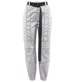 Chándal de 2 piezas para mujer Top corto recortado reflectante Pantalones sueltos Conjuntos Moda Mujer Brillo Negro Camiseta sin mangas y pantalón Chandal Mujer